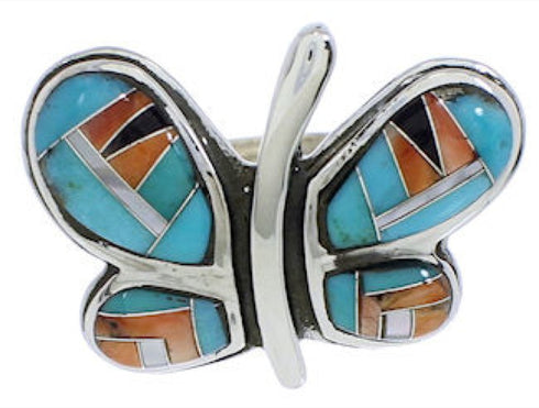 Silver Butterfly Southwest Multicolor Inlay Ring Size 9-1/2 CX52585